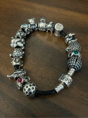 Pandora Sterling Silver Barrel Clasp Bracelet with Animal Charms - 7 In Length